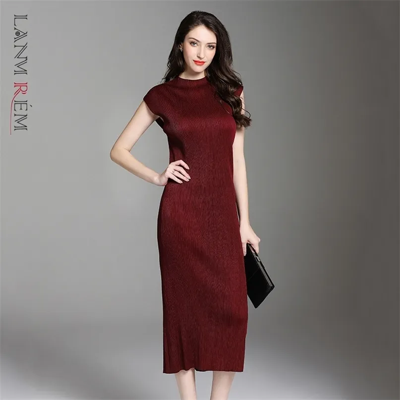 Women Summer Dress Solid Color Short Sleeve Round Neck Long Length Female Elegant Pleated Fashion Party 2H253 210526