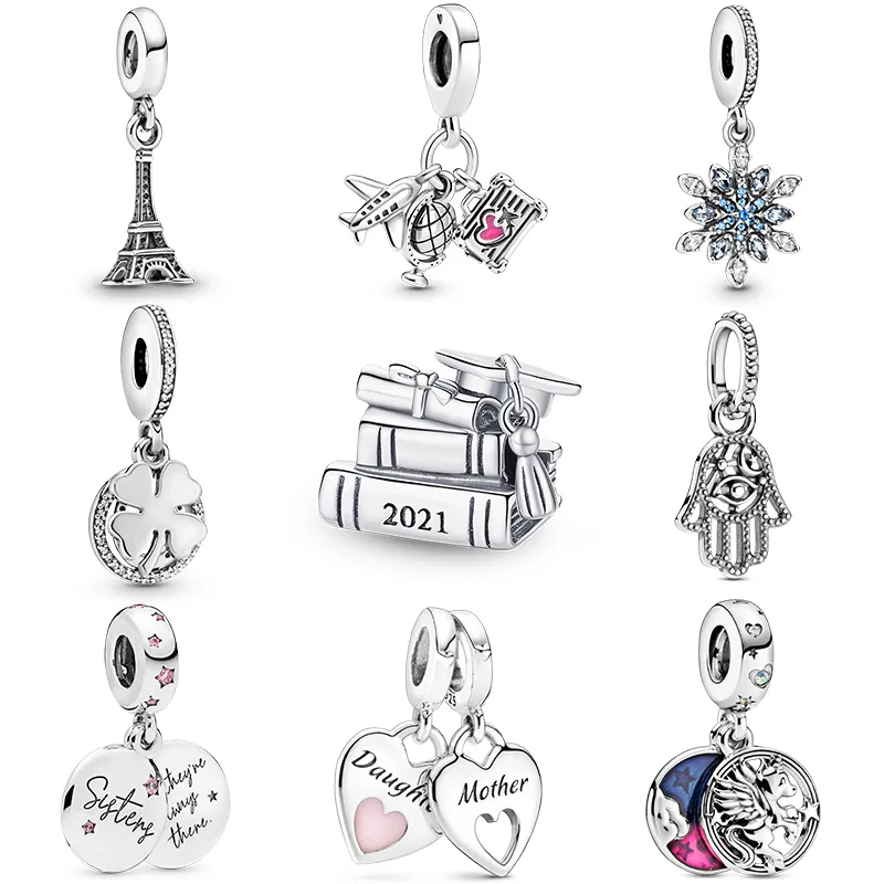 100% argento 925 fascino perlina adatta braccialetto Pandora originale gioielli moda fai da te creazione di ciondoli ciondolo regalo delle donne