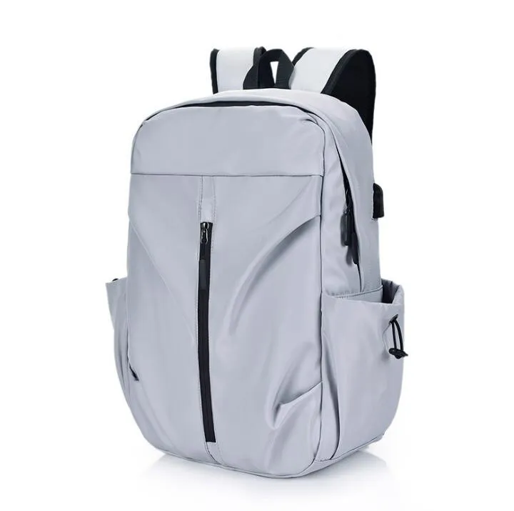 2 pezzi borsa da viaggio moda uomo nylon pianura borse da scuola quadrate di grande capacità borsa da zaino per computer con cerniera nera grigia all'aperto