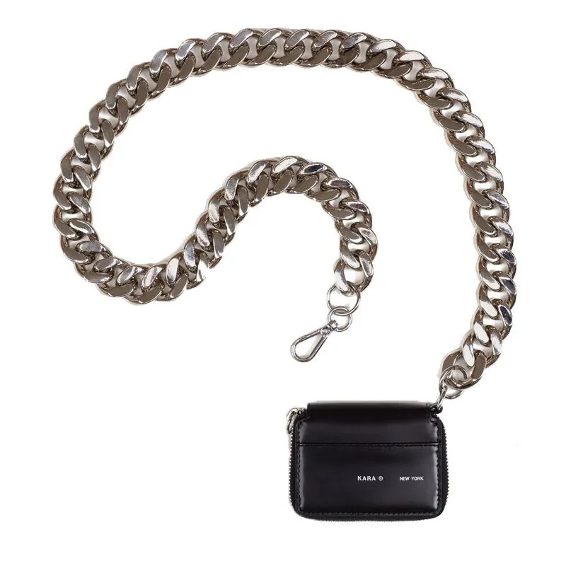 KARA Designers Women s Chain Wallet Trendy Black Biker Style Shoulder Handbag