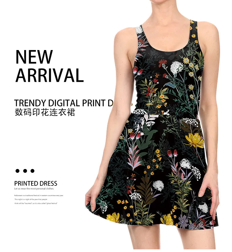 Realfine Summer Dress TLY1147 Fashion Sleeveless Flowers Printing Casual Dresses For Women Size S-XL
