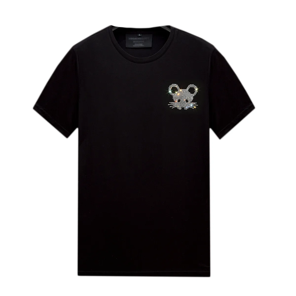 Herren-T-Shirts mit Strass-Design, kurzärmelig, Schwarz, Rundhalsausschnitt, Pullover-T-Shirt für den Sommer, lässig, merzerisierte Baumwolle