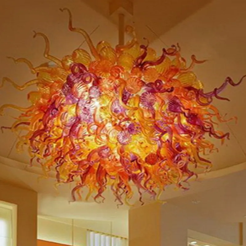 Lampada a sospensione in vetro soffiato a mano per negozio Art Decor Lampadario di Murano Paralume arancione Illuminazione Hotel Hall Room Lampade per la casa AC 110-240 V