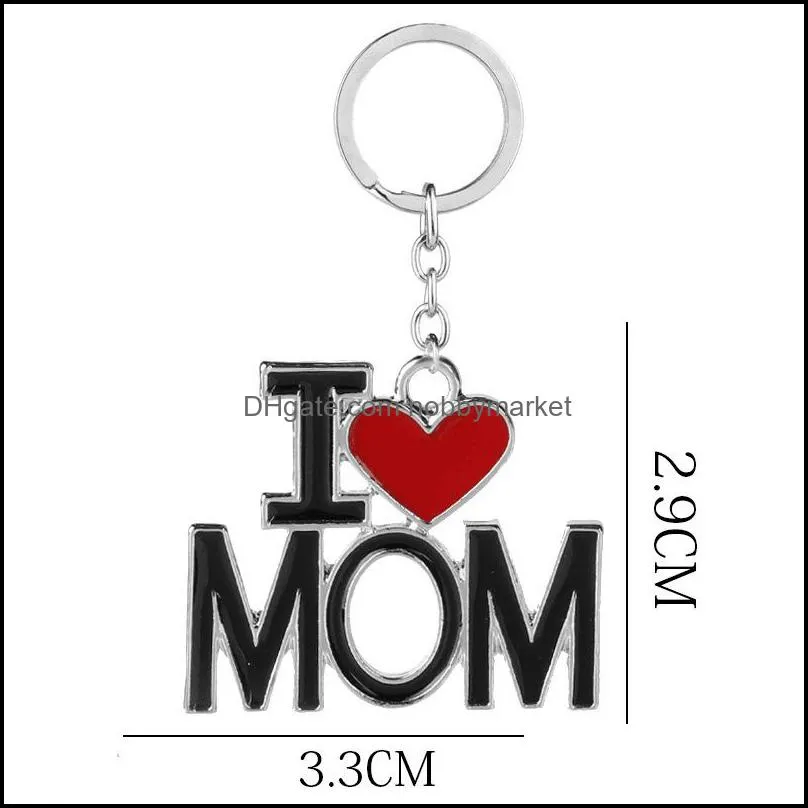 Enamel Alloy Key Rings I LOVE MOM DAD PAPA MAMA Heart Pendant Keyrings Father`s Day Mother`s Day Jewelry Gifts Keychain