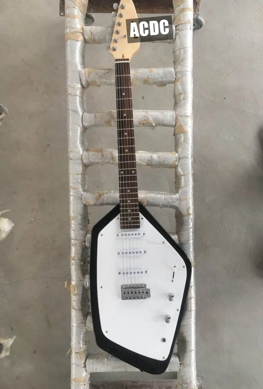 Rare Phantom VOX 6 Strings Mark V Teardrop Black Solid Body Electric Guitar 3 Single Coil Pickups, Tremolo Tailpiece, Vintage White Tuners