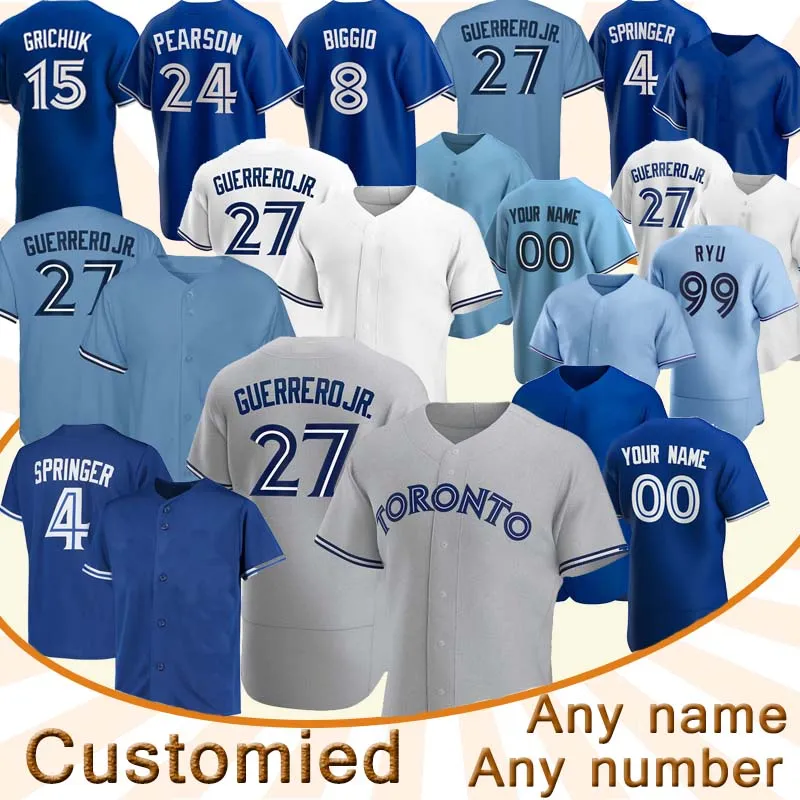 custom Toronto Vladimir Guerrero Jr. Blue baseball jersey Jays Roberto Alomar Carter Randal Grichuk Smoak Royal Stroman baseball jersey top