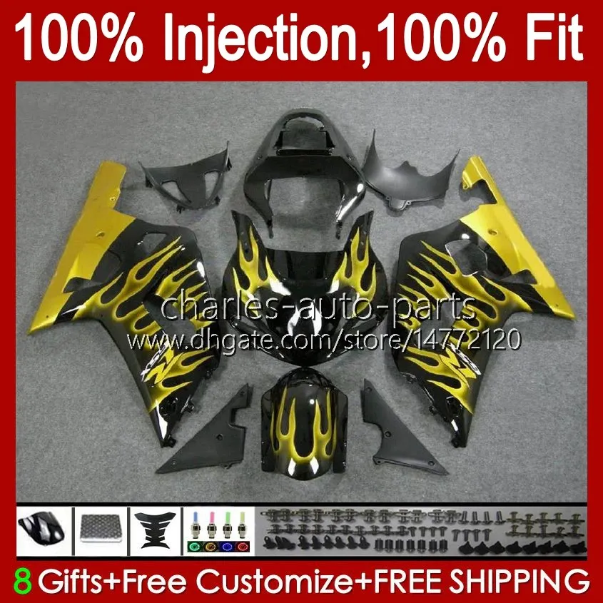 Injektionsform för Suzuki GSXR750 K1 GSXR 600 750 CC 2001 2002 2003 Bodys 37NO.66 GSXR600 GSXR-750 GSXR-600 01-03 600CC 750CC GSX-R750 01 02 03 OEM Fairing Golden Flames