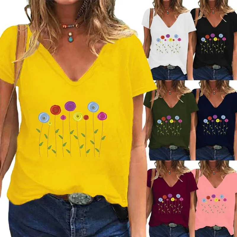 女性のための女性のTシャツの服のための夏のシャツ半袖Vネックプルオーバーファッション印刷グラフィックティープラスサイズの緩いカジュアルトップス