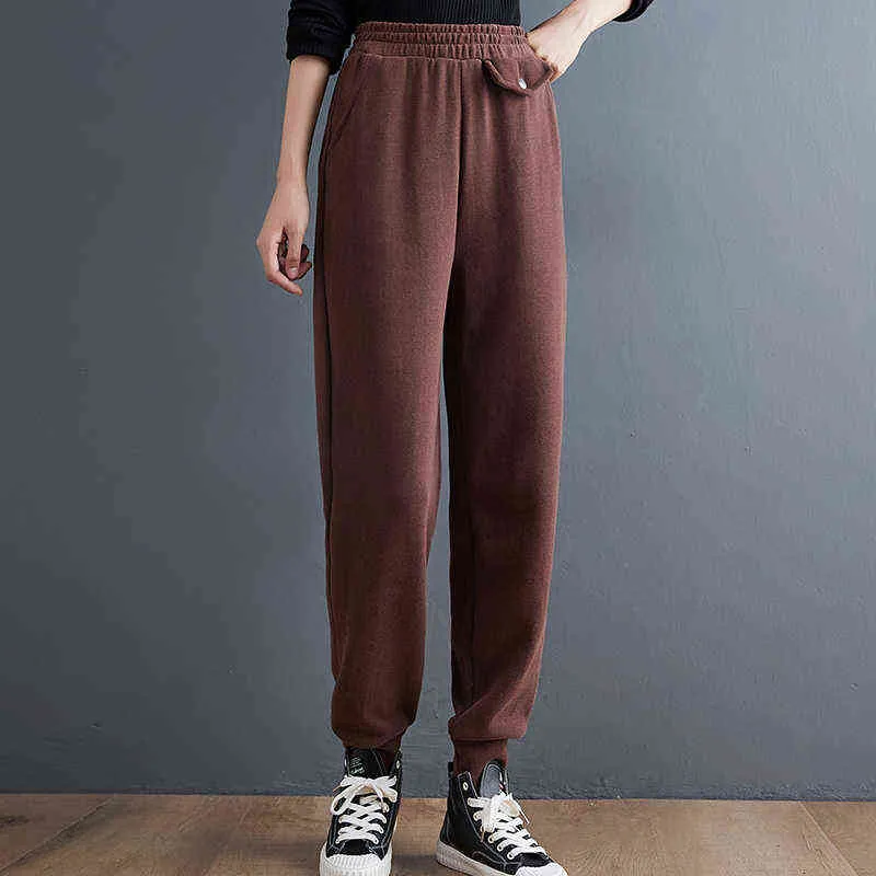 Minceur pantalons décontractés Slim Fit lâche style coréen minceur taille élastique pantalons de survêtement cheville pantalons à bandes plus la taille robe d'automne Y211115