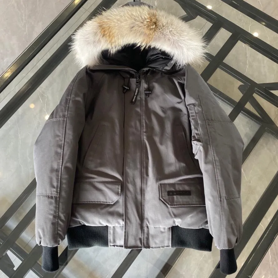 Parkas canda goose jacke männer bomber unten jacke echte wolf pelz mit kapuze leinwand taschen warme dicke outwear designer frauen ruff winter mantel d3