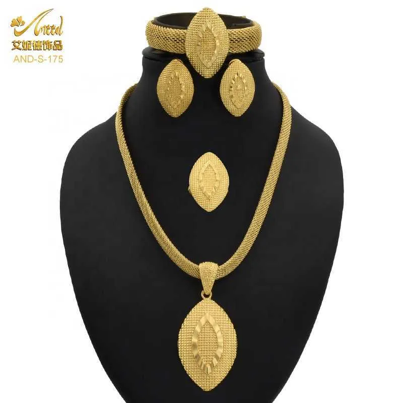 ANIID, conjuntos de joyería para novia, collar de boda de Dubái para mujer, 2020, lujo de alta calidad, nigeriano, Etiopía, 24k, anillo africano de oro árabe H1022