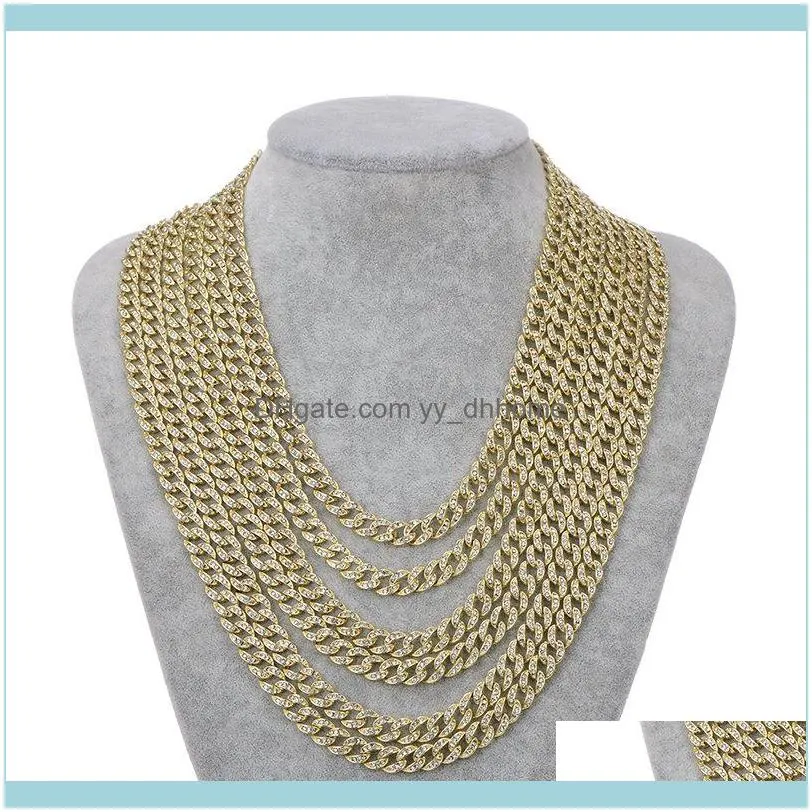 Chains 9MM Iced Out Bling Rhinestone Crystal Necklace Gold ColorChains Finish  Cuban Link Chain Men`s Hip Hop Jewelry