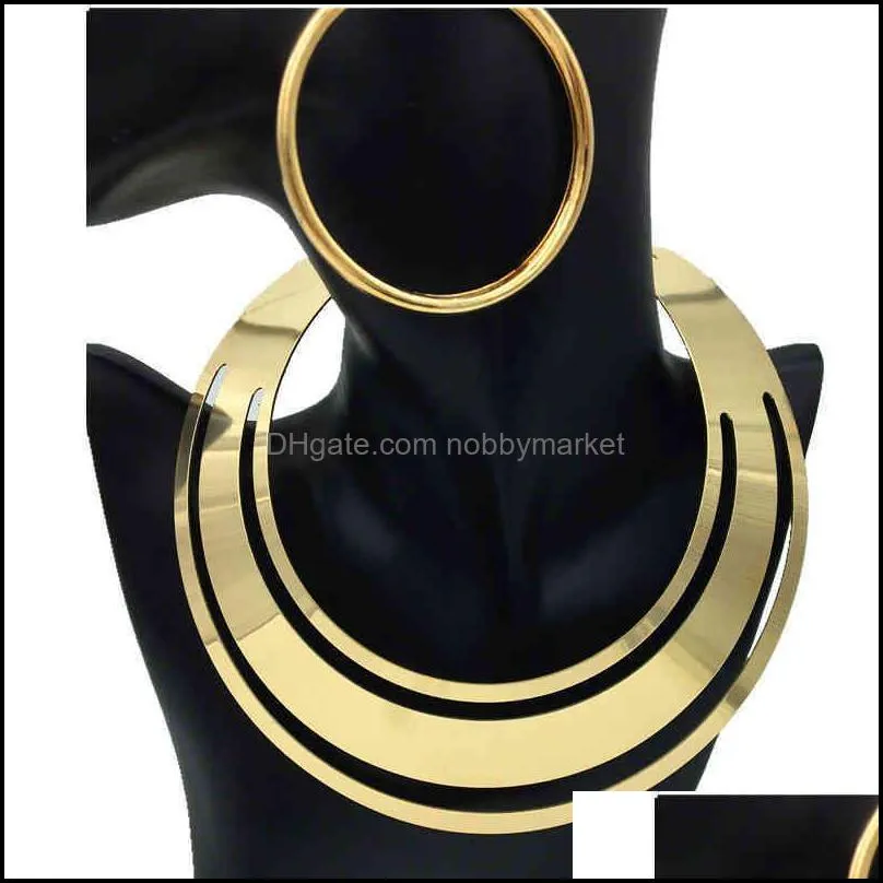 Factory Outlet Brand Bracelet Earring & Necklace Exaggerated metal Choker female Collar Set punk exaggerated