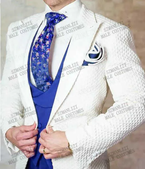 2021 Formell brudgum Blazer Men Suit 3 Piece Royal Blue Vest Pant Dinner Party Groom Bröllopsdräkt Tuxedo Terno Passar för män X0909