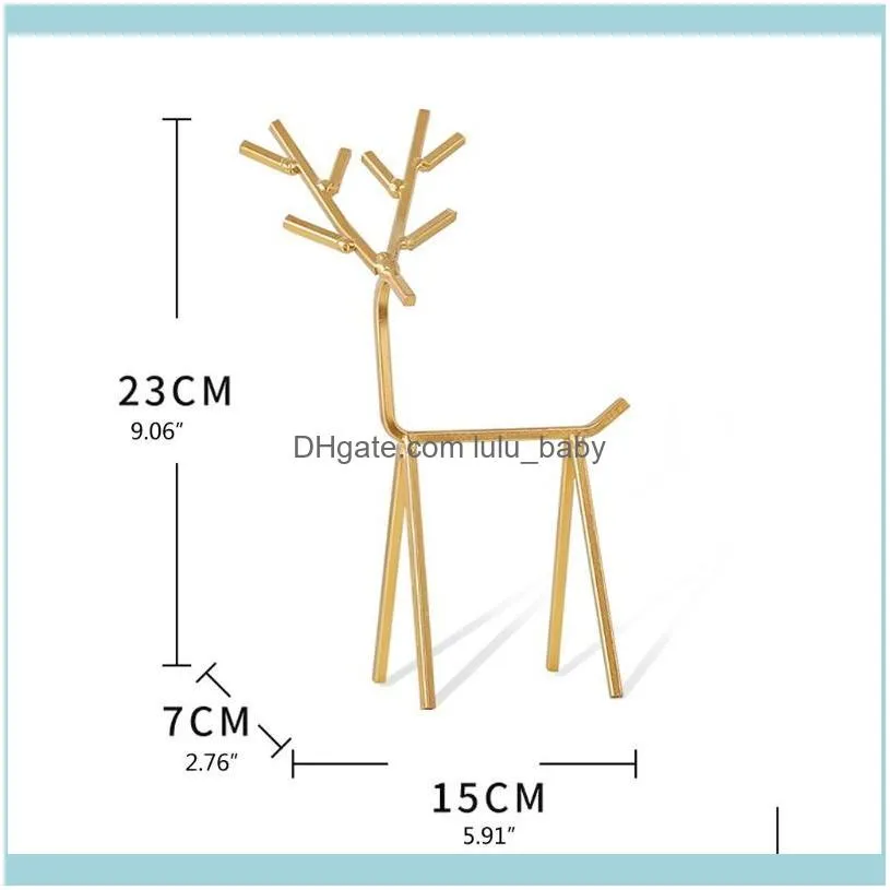 Jewelry Pouches, Bags 3D Golden Deer Display Stand Necklace Earrings Organizer Tree Geometric Tower Rack For Rings Bracelets M0XF