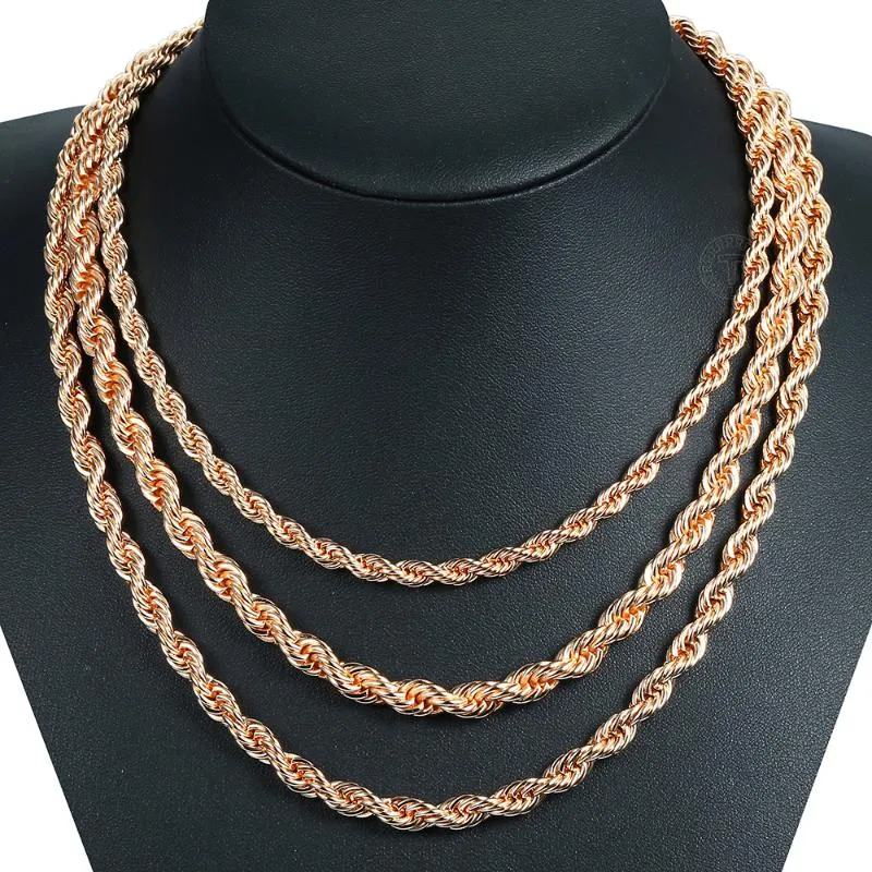 Pendanthalsband 585 Rose Gold ed Rope Link Chain Necklace 5mm 6mm 7mm för kvinnor Män mode smycken Tillbehör CNM02185W