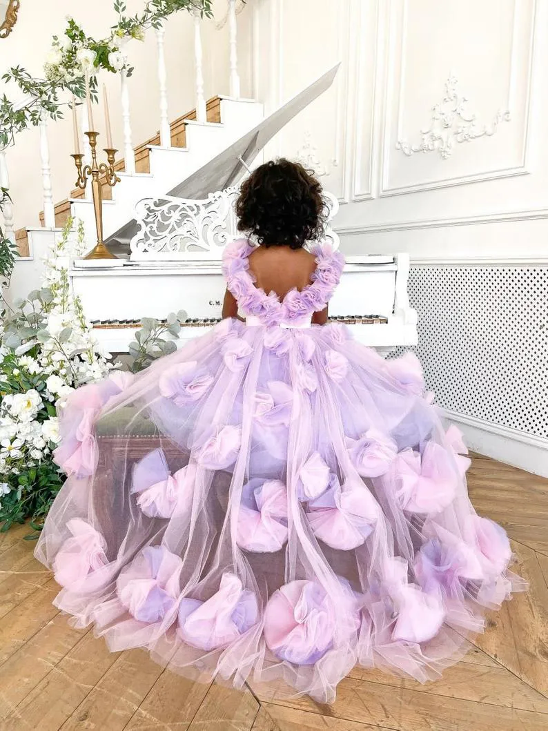 pink and purple dress girl Dania Heart Designer Girls Dress