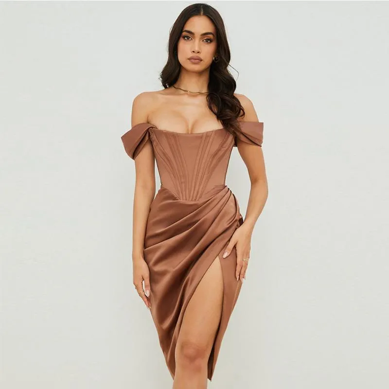 Casual Dresses High Quality Satin BodyCon Dress Women Party 2021 Ankomster Midi House of CB Celebrity Evening Clubl4Dr
