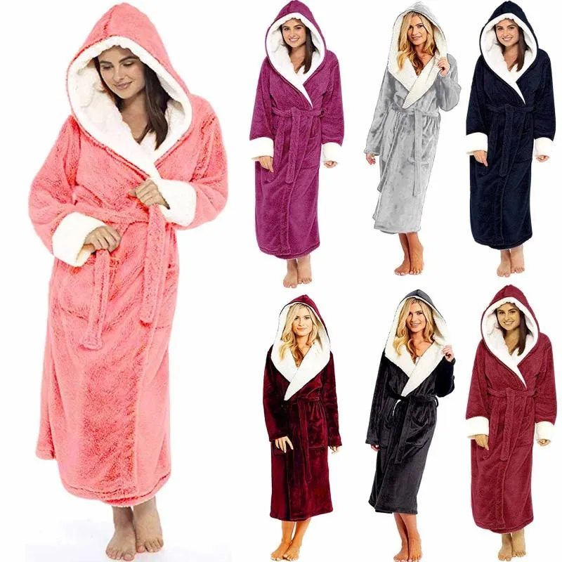 여성용 잠옷 16 색 5xL 목욕 가운 여성 겨울 봉 제 길게 숄 홈 옷 긴팔 가운 코트 peignoir femme