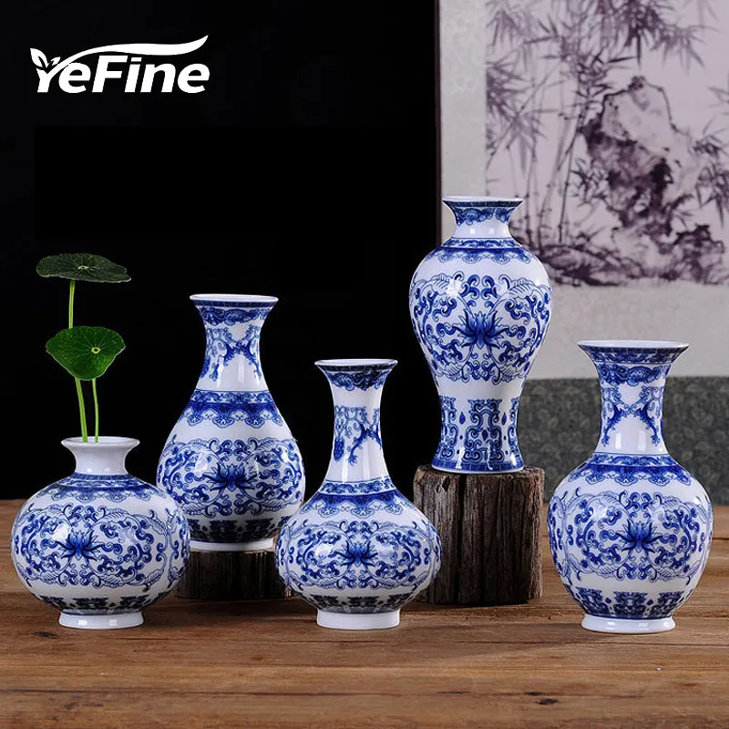 Yefine vintage casa decoração vasos de flor cerâmica para casas antigas tradicional chinesa azul e branco porcelana vaso para flores 210310