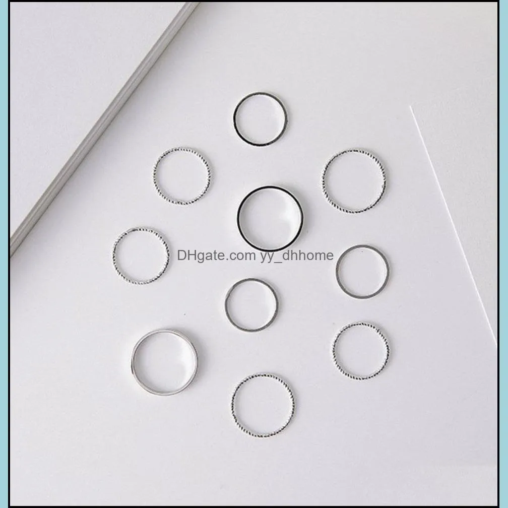 South Korea new simple personality 10 piece set ring thin 10 joint index finger ornament female