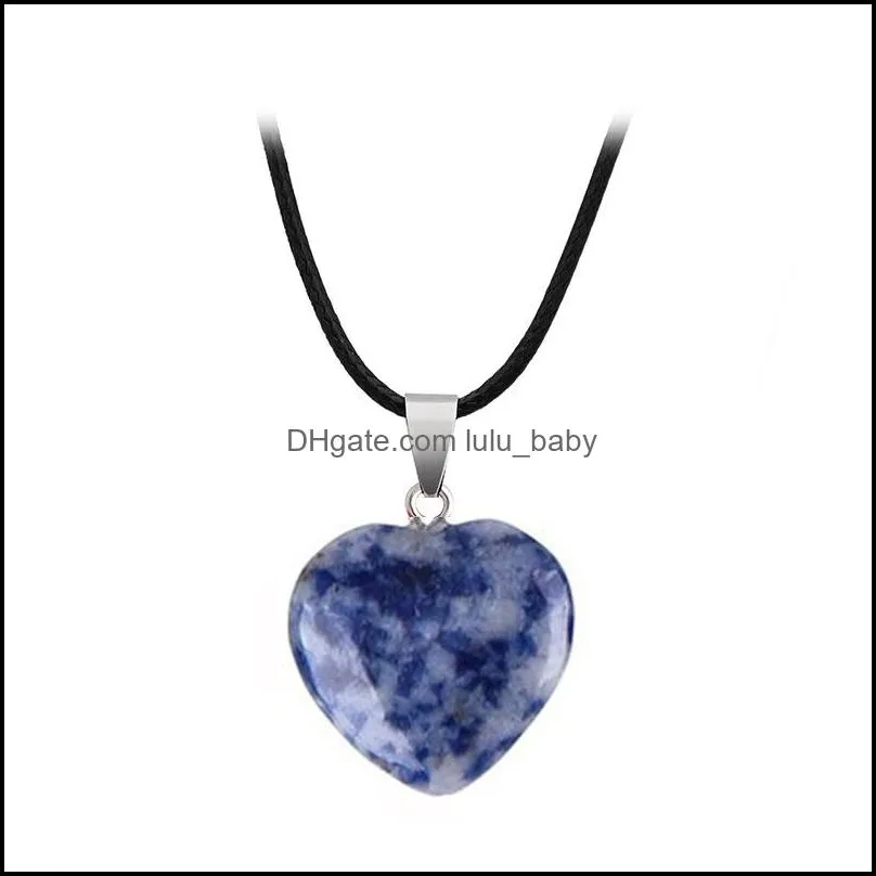 Necklaces & Pendants Drop Delivery Natural Stone Gemstone Pendant With Pu Leather Chain Heart Shape Crystal Quartz Turquoise Charm 2178