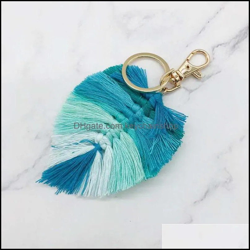 Leaf Weaving Rainbow Keychains for Women Boho Handmade key Holder Keyring Macrame Bag Charm Car Hanging Jewelry