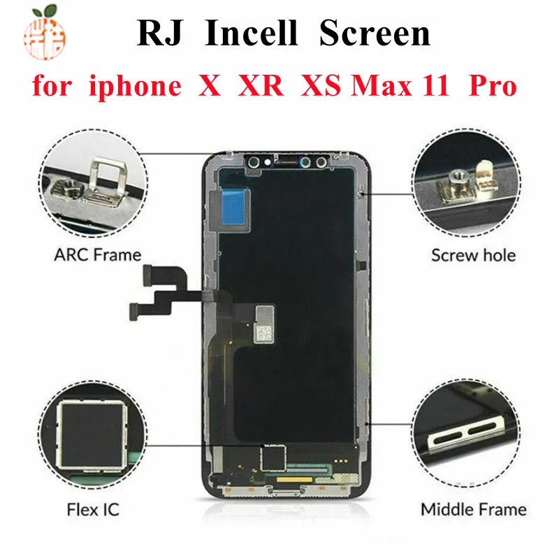 5pcs RJ INCELL A +++ Display LCD Touch Screen Digitizer Panel Assembly per iPhone x XR XS XSM MAX 11 Pro Hight Brightness No Dead Pixel Ricambi ricambi parti DHL UPS FedEx