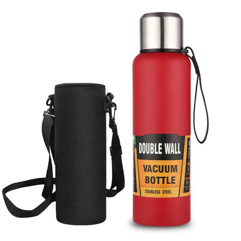 Bouteille d'eau isolée à double paroi avec 2 couvercles - 304 bouteille d'eau en acier inoxydable cadeau à large bouche pour Noël 210923