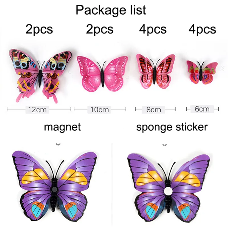 24 Farfalle Adesive 3D Per Parete - Decorazione Magnetica Per Frigorifero E Casa, Viola - Foto 9