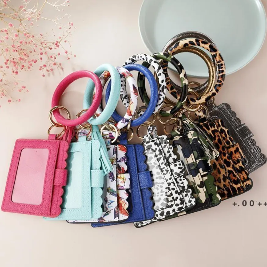 PU Leather Bracelet Keychain Party Favor Credit Card Wallet Bangle Tassels Keys Ring Handbag Lady Accessories In Stock Xu