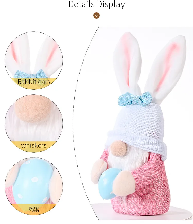 Easter Bunny Gnome Decoration Dwarf Rabbit Faceless Doll Christmas Decor Plush Home Party Decorations Kids Toys Standing Post