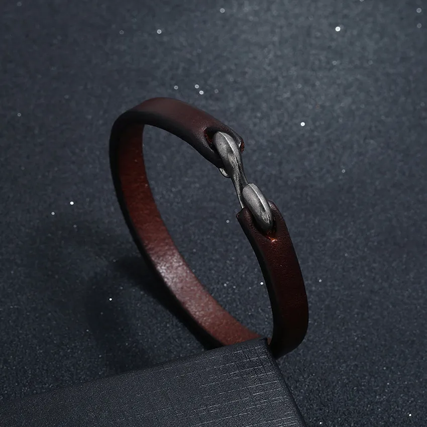Gancho simples pulseira de couro pulseira moda mulheres braceletes de homem pulseira punho jóias will e arenoso preto marrom