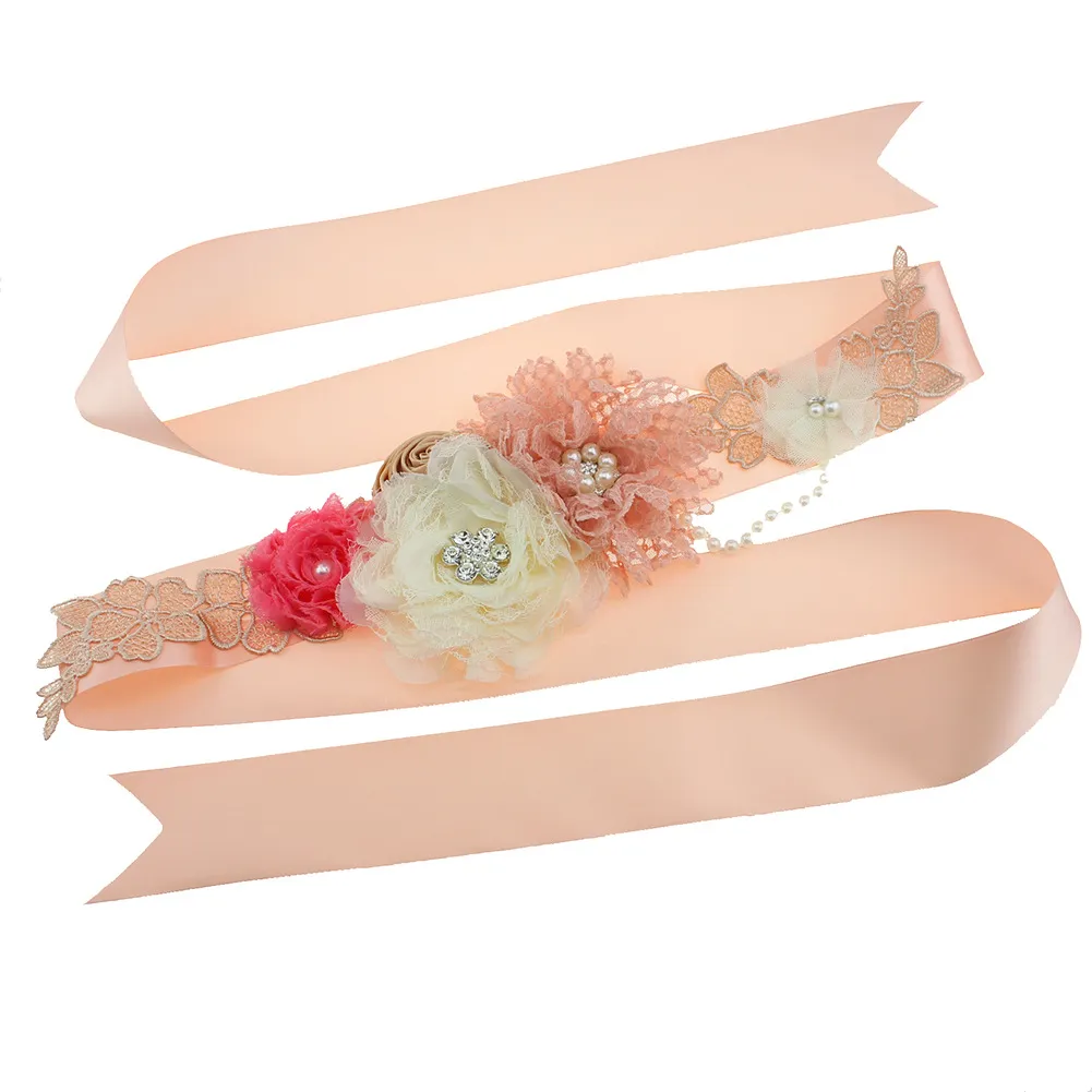 Perles brillantes strass fleurs femmes ceintures mode à la main fleur ceinture réglable maternité ceinture robe de soirée décoration