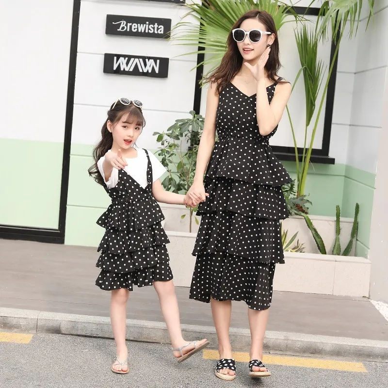 summer 2019 kid girls clothes white short sleeve T shirt dot suspender cake layered dress black toddler girl set children outfit