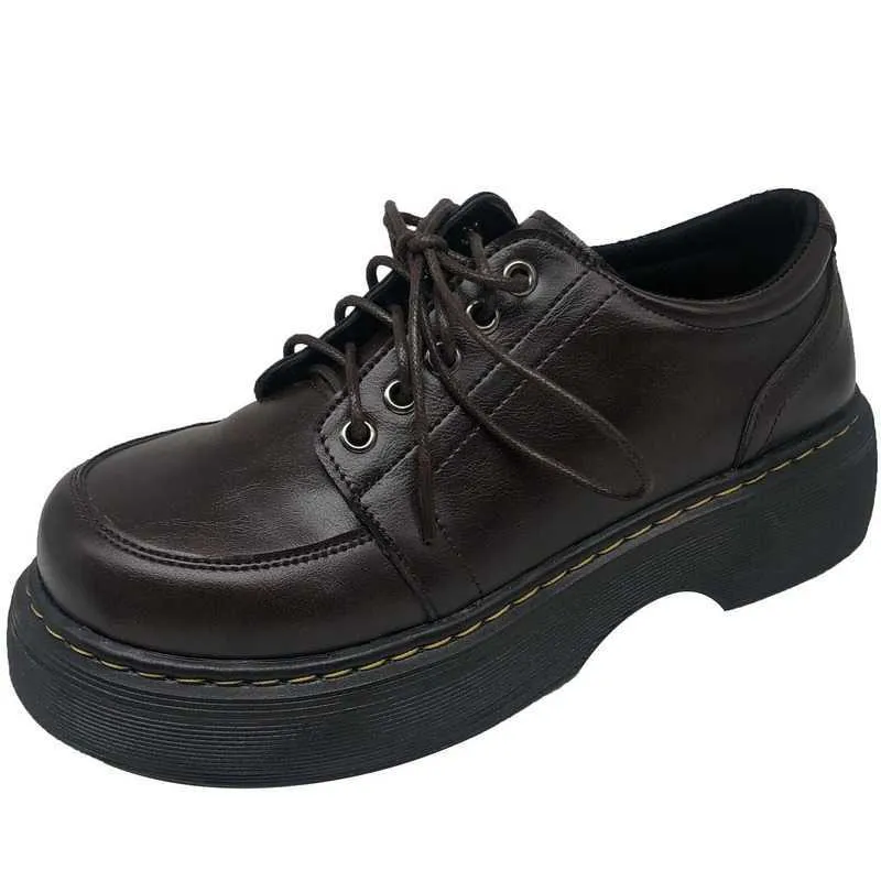 2021spring e outono mulheres oxford sapatos plataforma plana casual preto lace-up couro costura dedo y0907