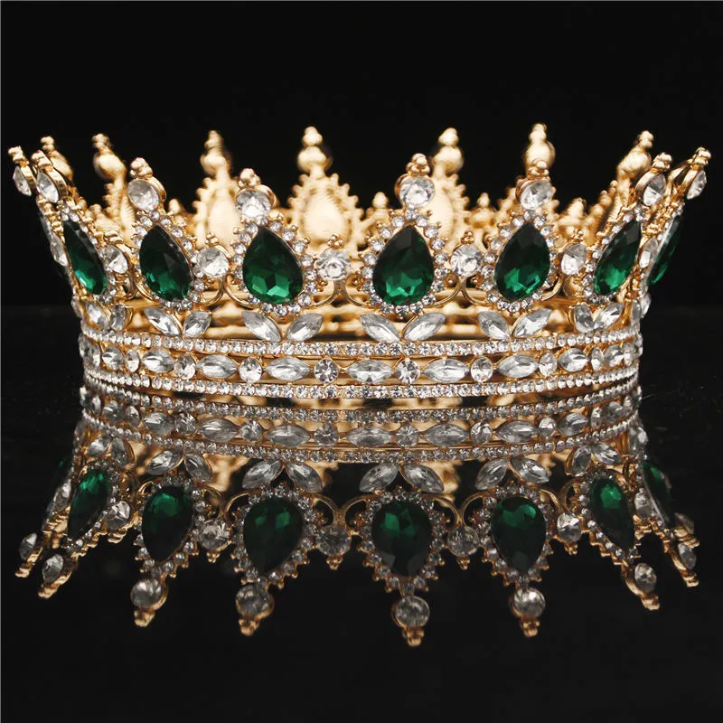Gelin Yuvarlak Taçlar ve Taçlar Kristaller Düğün Başlıkları Eski Kraliyet Kraliçesi Kadınlar Pageant Balo Taklidi Saç Fascinators Süsler Saç Takı Aksesuarları