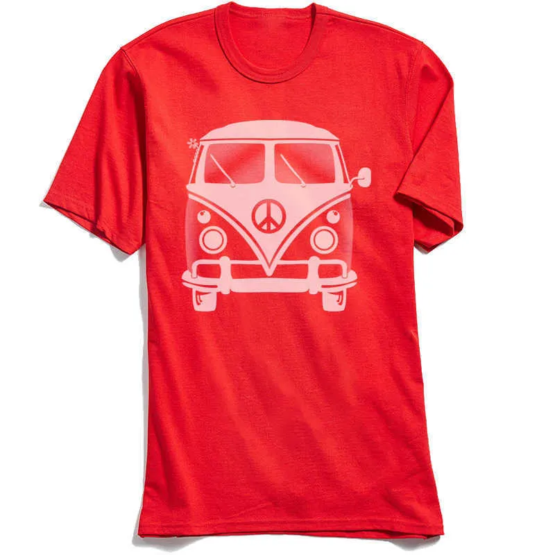 Classic Hippie Van Tops Tees for Men Cute ostern Day Crew Neck 100% Cotton Short Sleeve Tshirts Summer Tee-Shirts Hippie Van red