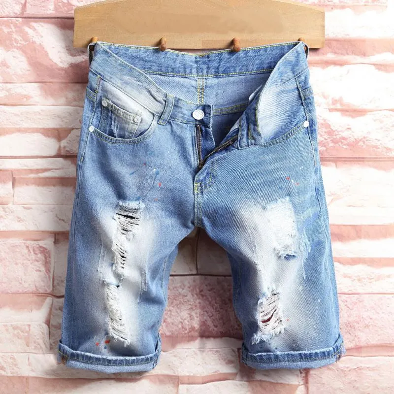 Mens Shorts Summer Jeans Casual Pockets Trousers Solid Short Men Loose Mens Hole Running Bermudas