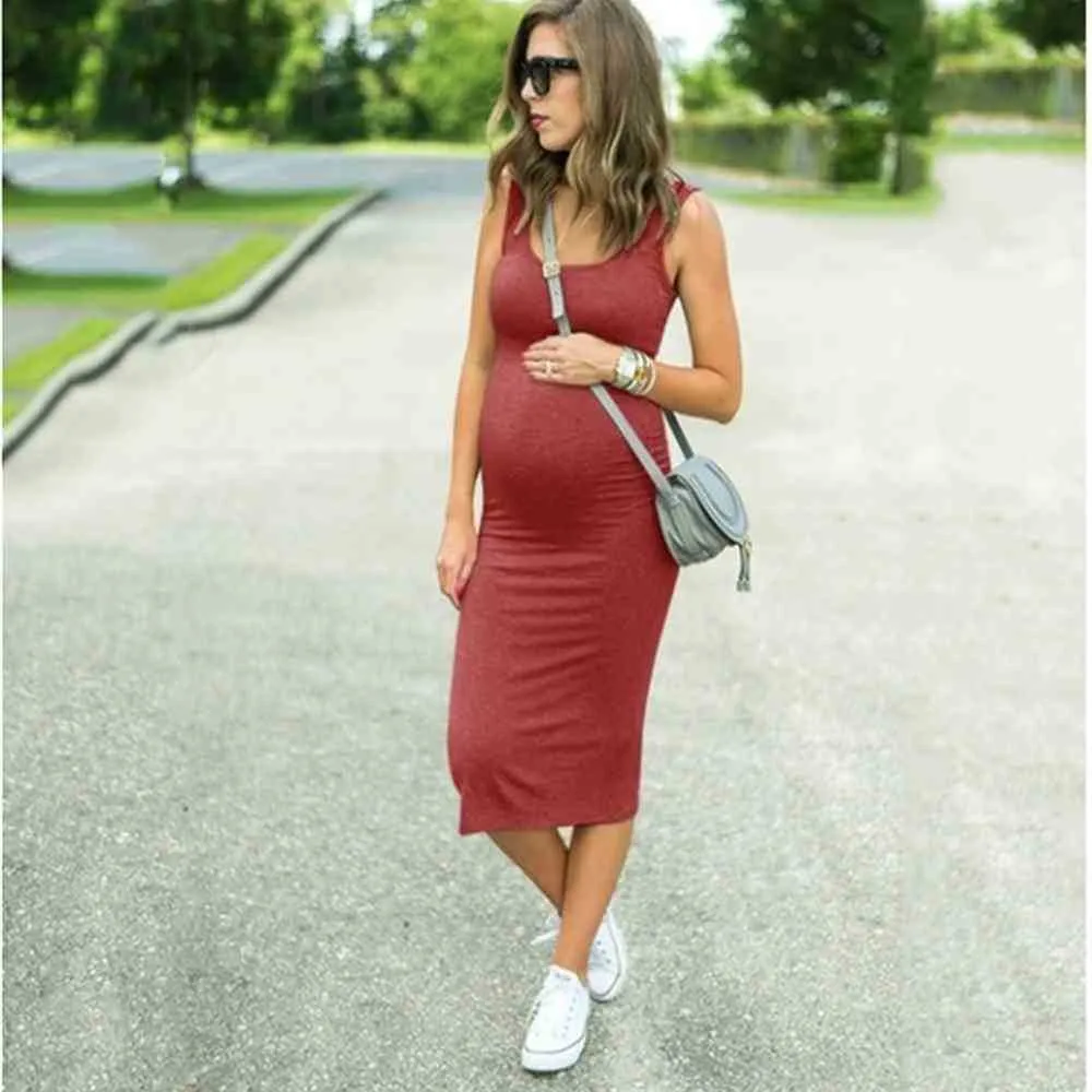 Vestido de primavera de verano Ropa embarazada Maternidad para mujer Cuello redondo Cintura El stica Falda Vestidos Faldas Strap Falta Color S lido