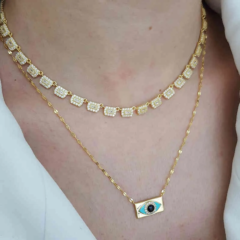 Mode vattenväg 925 silver ond öga lycka till minimal halsband för kvinnor trendiga super lyx turkiska fina smycken