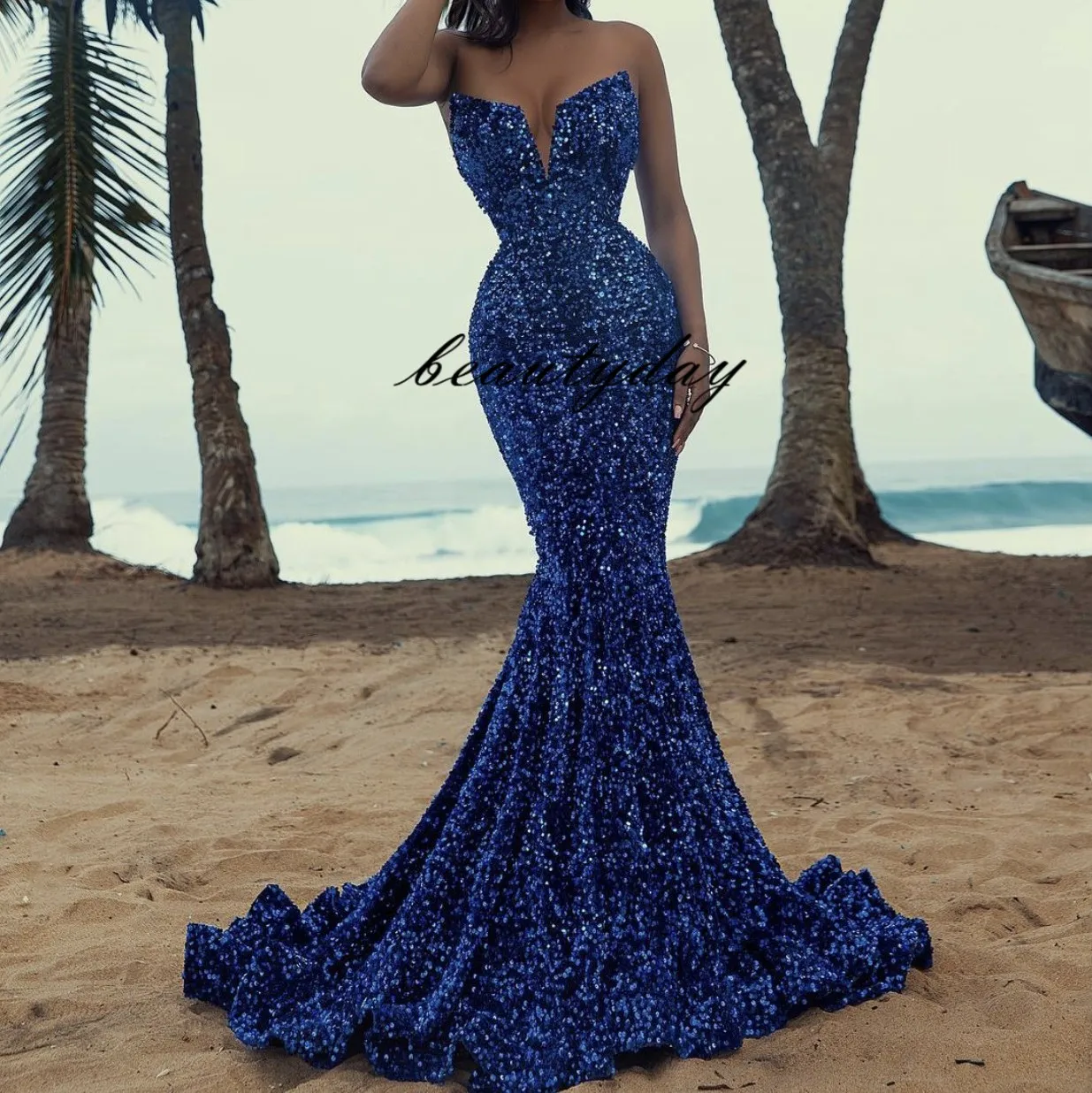 Royal Blue Prom Dresses Pageant 2022 bescheiden mode zeemeermin zoete hart sprankelende pailletten avond feestjurk speciale gelegenheid jurk plus size Midden-Oosten Dubai