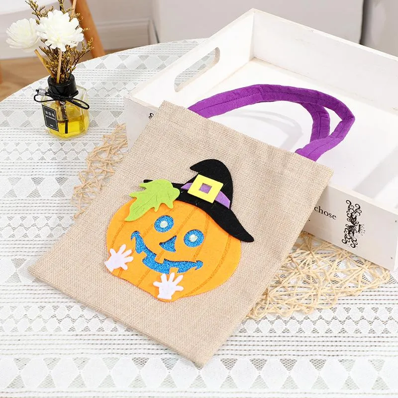 21*23cm Halloween Wrap Bag Linen Pumpkin Witch Ghost Portable Bags Kids Festival Party Gift Packing 3 8cl Q2