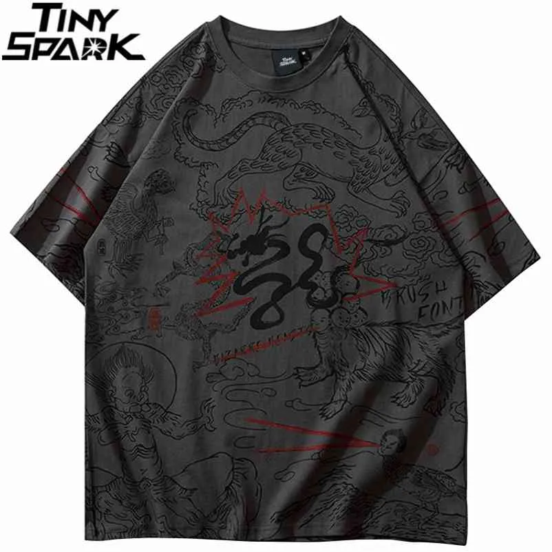 Hip Hop Tshirt Streetwear Starożytna Chiny Mit Graffiti T-shirt Mężczyźni Harajuku Bawełniana T Shirt Lato Krótki Rękaw Topy Tees 210726