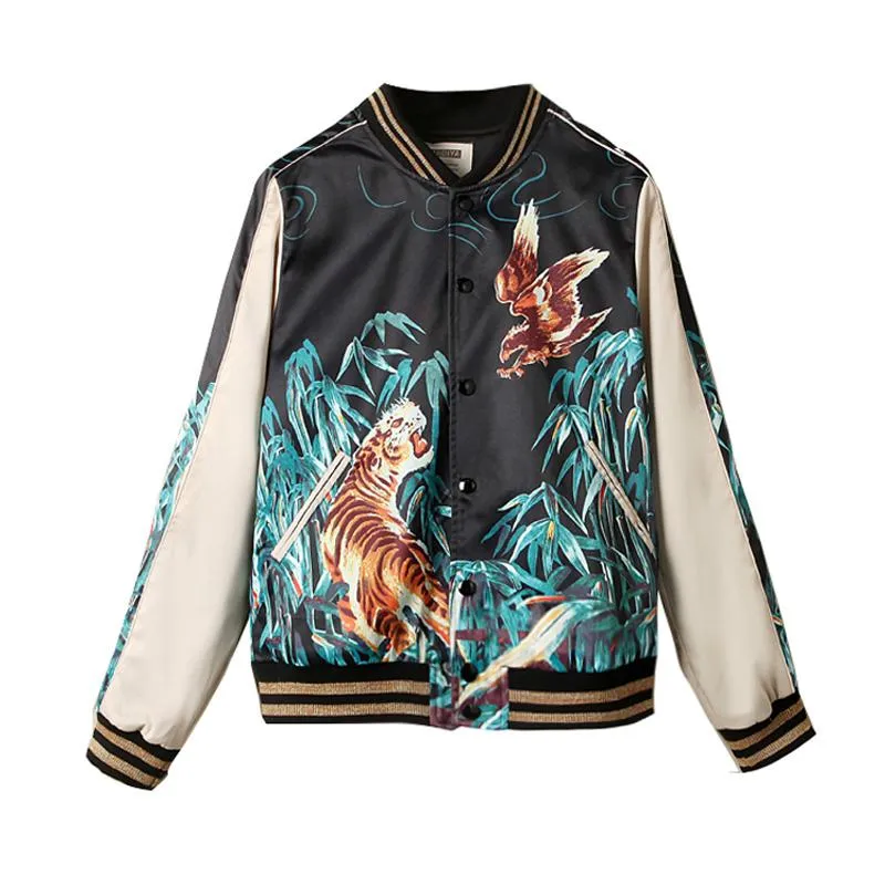 남성용 자켓 재킷 남성 여성 호랑이 독수리 프린트 실크 요코스카 기념품 코트 Sukajan Streetwear 가을 의류 소녀