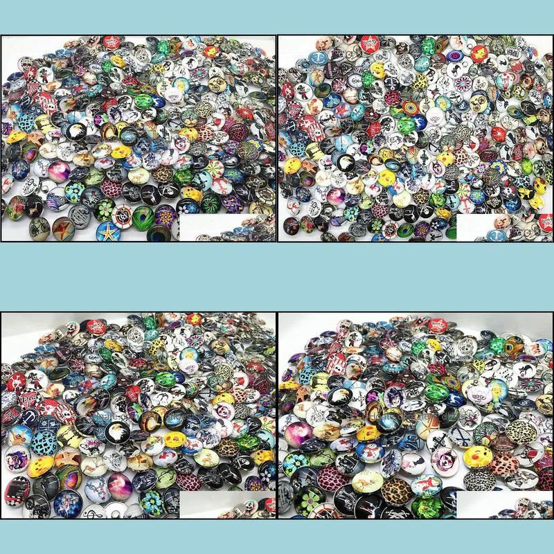 wholesale 100pcs/lot assorted mixed different styles high definition 18mm round glass ginger snap charms buttons DIY Jewelry