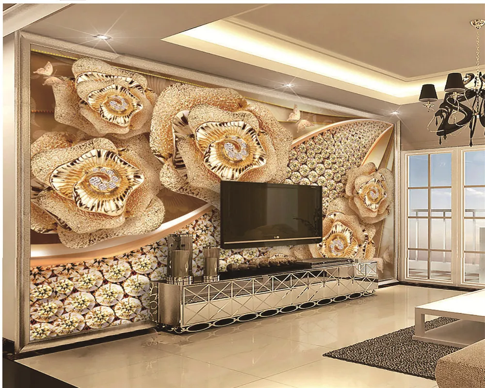 Custom Retail 3d Wallpaper Luxury Diamond Flower Jewelry Kitchen Wall Papers Home Decor Painting Mural