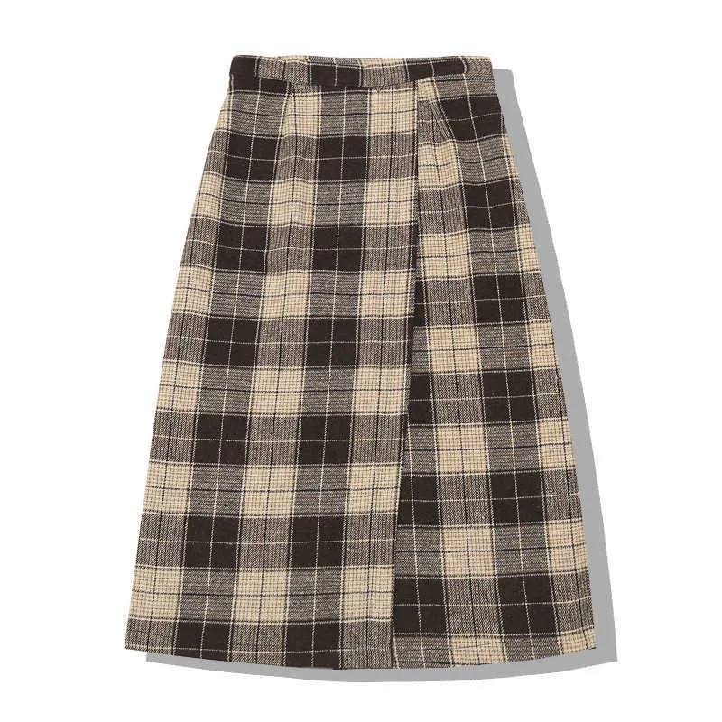 Kanske du kvinnor svart khaki imperium ullduk plaid vintage a-line midi lång kjol s0125 vinter 210529