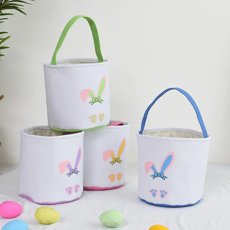 Festive Easter Basket Bunny Printing Handbag Bucket New Bow Tote Bucket