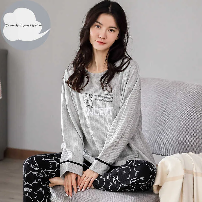 Spring Autumn Womens Sleep Lounge Pajama Long Sleeved Woman Pajama